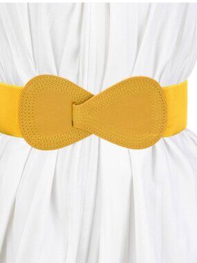 Yellow Faux Leather and elastic retro Stretch Belt – Plus Sized